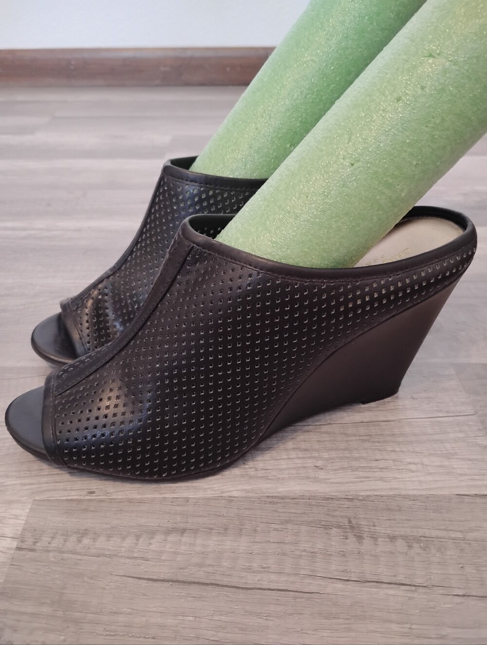 Christian Siriano Open Toe Black Wedge Heels